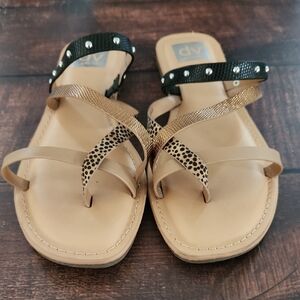 Dolce Vita Tan and Black Strappy Sandals